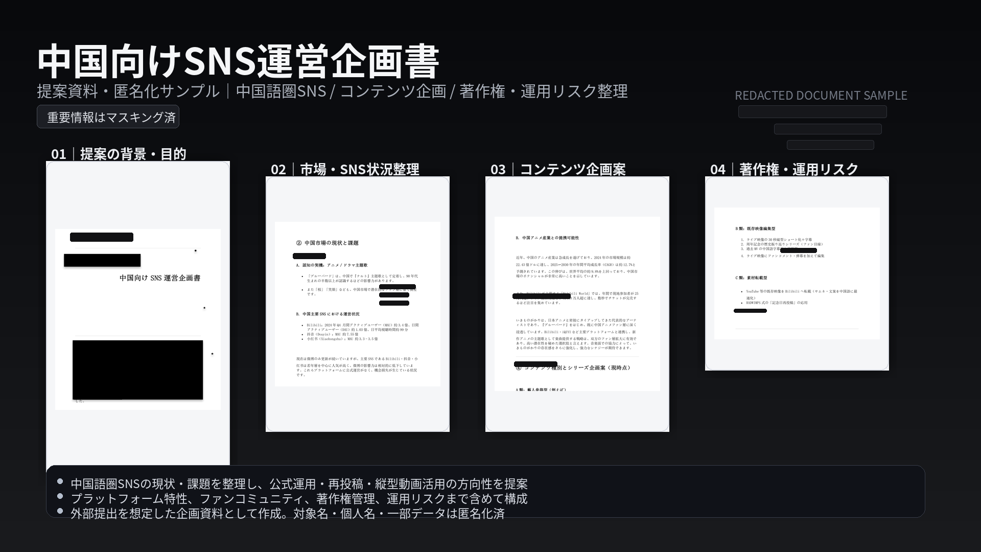 中国向けSNS運営企画書のサンプル（匿名化済み）